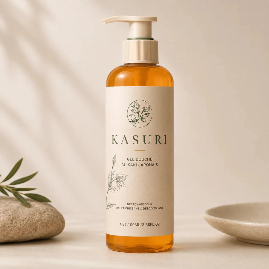 Flacon de gel douche au kaki japonais Kasuri 100 ml, nettoyage doux et désodorisant